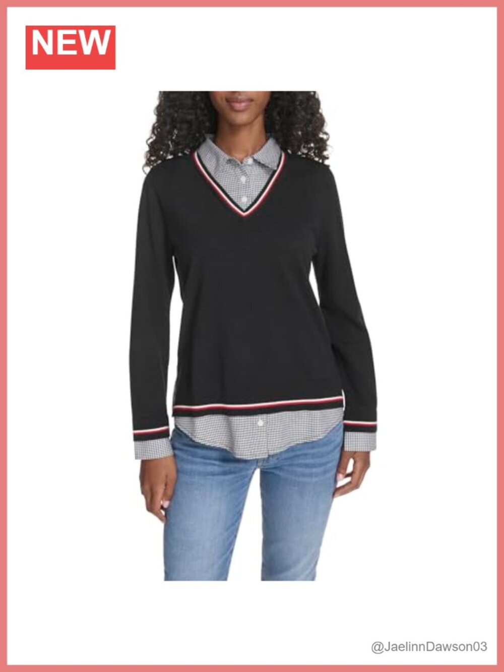 Long Sleeve Button Up Collared Twofer Sweater Pullover